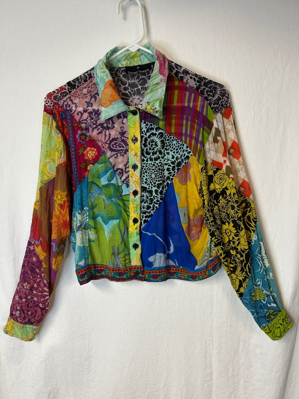 Sacred Threads Colorful Patchwork Button-Up Shirt - Mixed Brights Size XL
